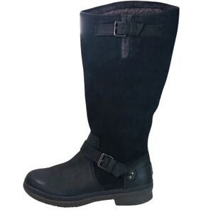 UGG Riding Women's Black Suede Half Zip Buckle Tall Wool Waterproof Boots